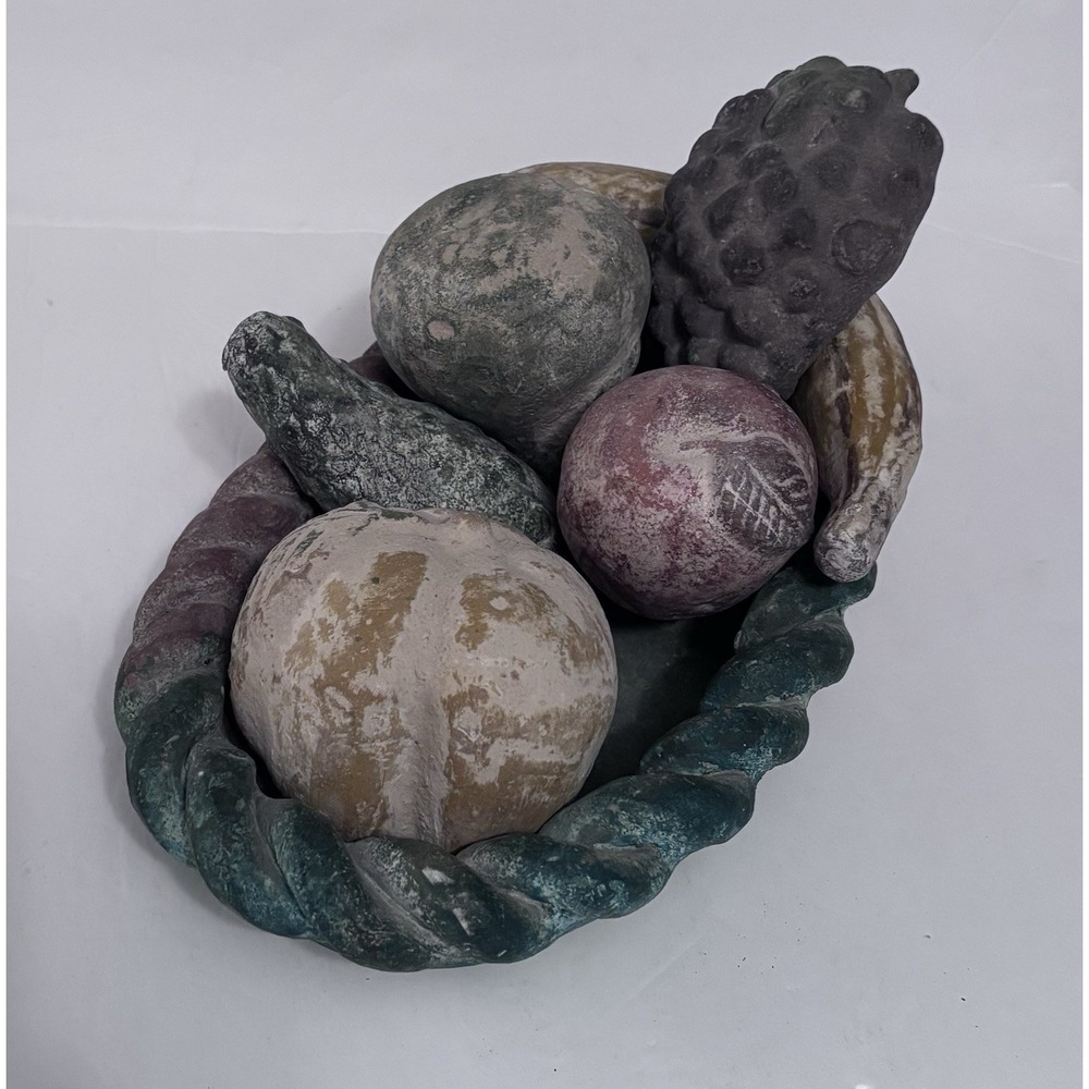 Vintage Mexican Clay Terracotta Pottery 7-Piece Fruit And Bowl Set Hand-Painted